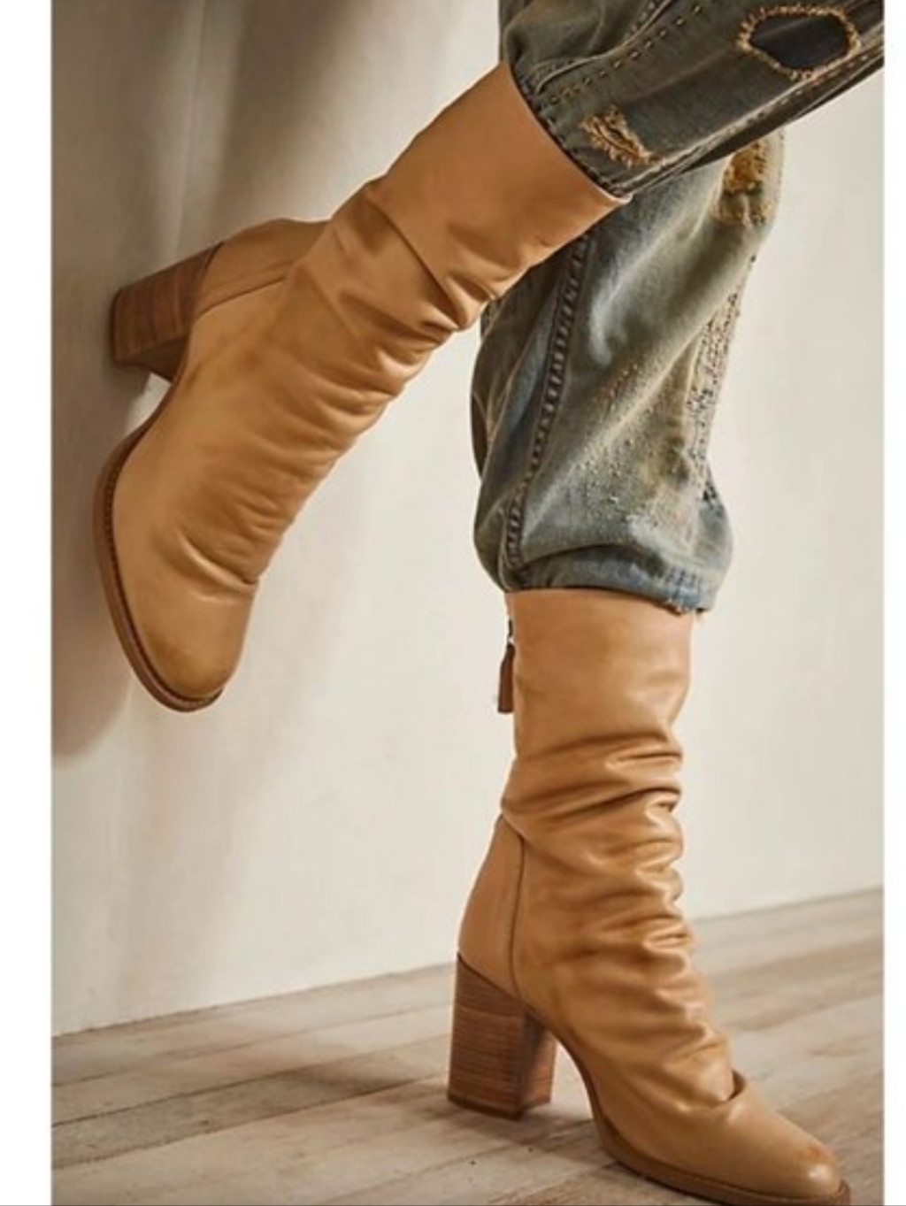 Free People Elle Boots Slouchy Natural Cream Leather